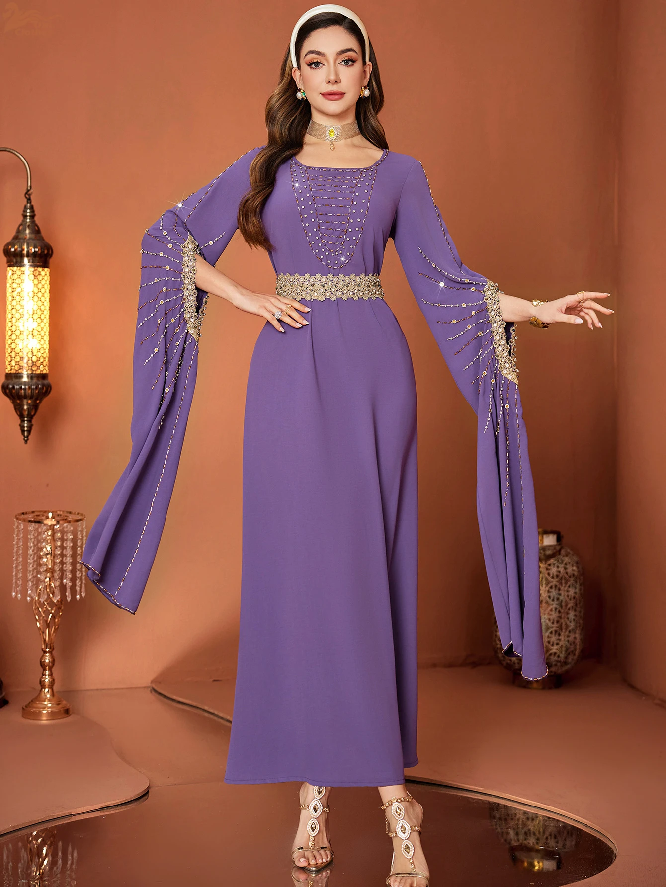 Luksusowa damska patchworkowa koronkowa haftowana abaja z bardzo długim rękawem, muzułmańska damska kaftanowa sukienka maxi na wieczorne przyjęcie w Dubaju, Eid.