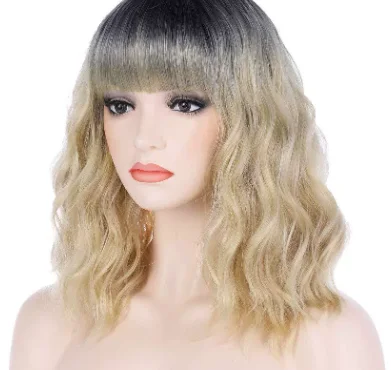 14" Women Girls Short Curly Bob Wavy Wig Body Wave Halloween Cosplay Daily Party Wigs (Blonde) halloween costumes for women