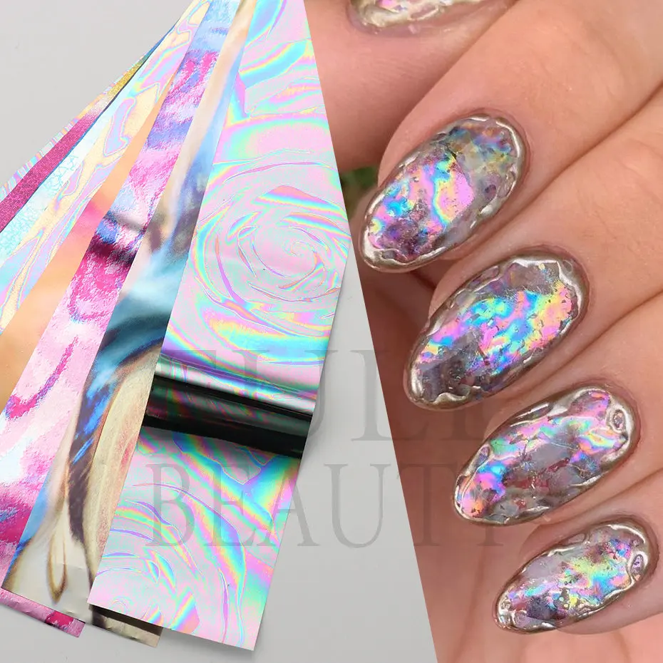 10pcs Chrome Holographic Nails Foils Stickers Metal Mirror Laser Design Transfer Sliders Manicure Starry Sky Paper decalcomanie # DXH04