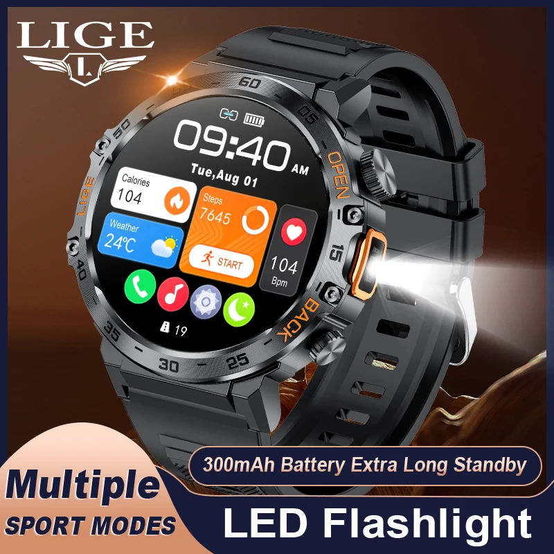 

LIGE Горячие Смарт-часы Спорт на открытом воздухе Здоровье Мониторинг сна Беспроводной фонарик для вызова Водонепроницаемые умные часы для Android IOS