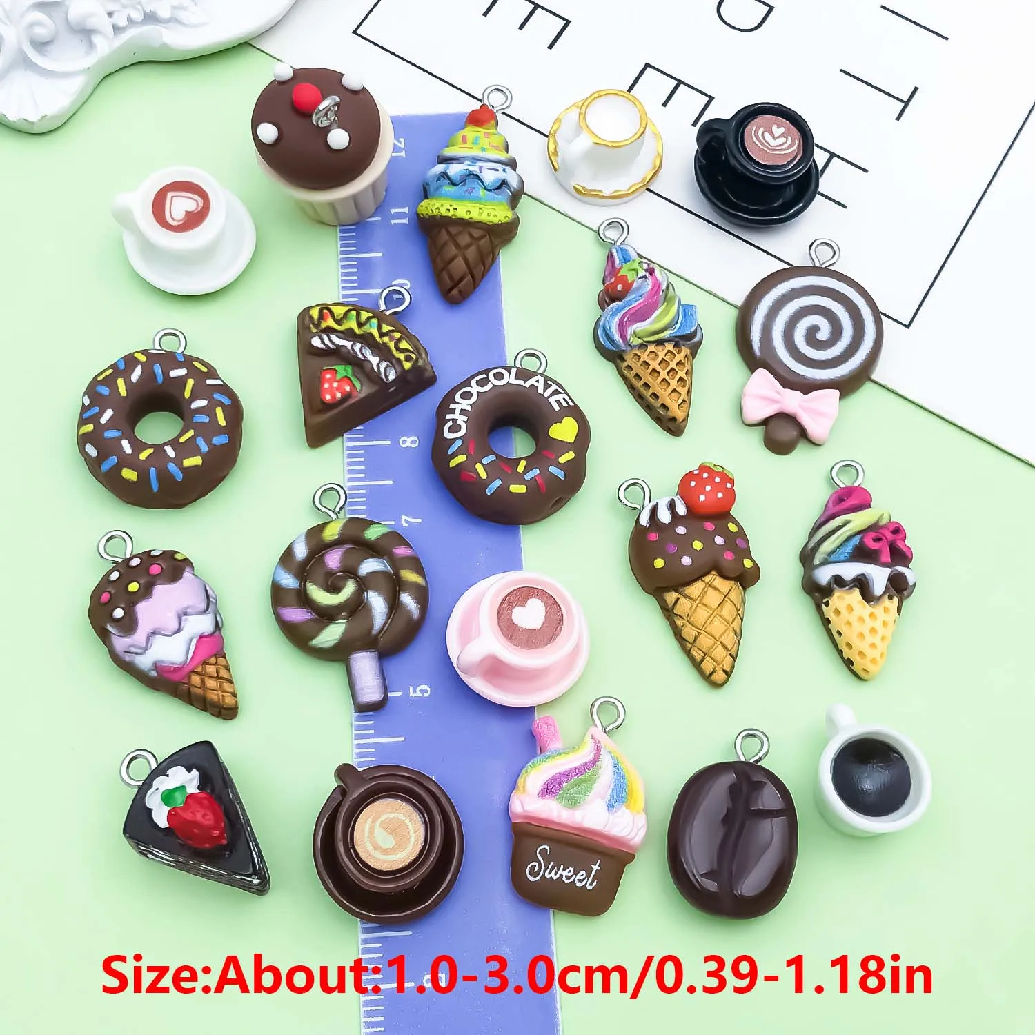 5/20pcs Resin Food & Coffee Charms, Dessert and Ice Cream Pendants for DIY Bracelets Necklaces Earrings Jewelry Making Accessory