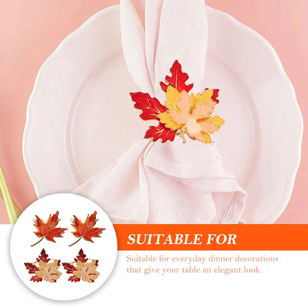 

4pcs Napkin Rings Maple Leaf Table Decor For Thanksgiving Halloween Party Home Restaurant Farmhouse Zinc Alloy Napkin Buckles