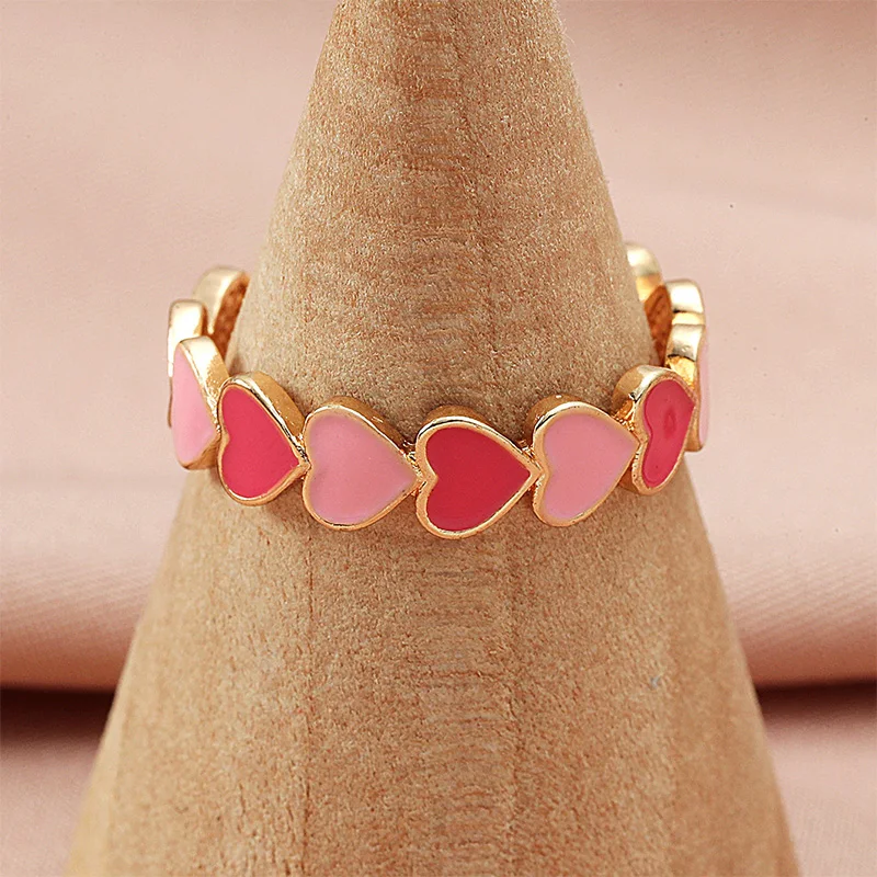 Colorful Love Heart Women\'s Ring Opening Sweet Enamel Cute Finger Rings Gold Color Vintage Bohemia Jewelry for Women Girl