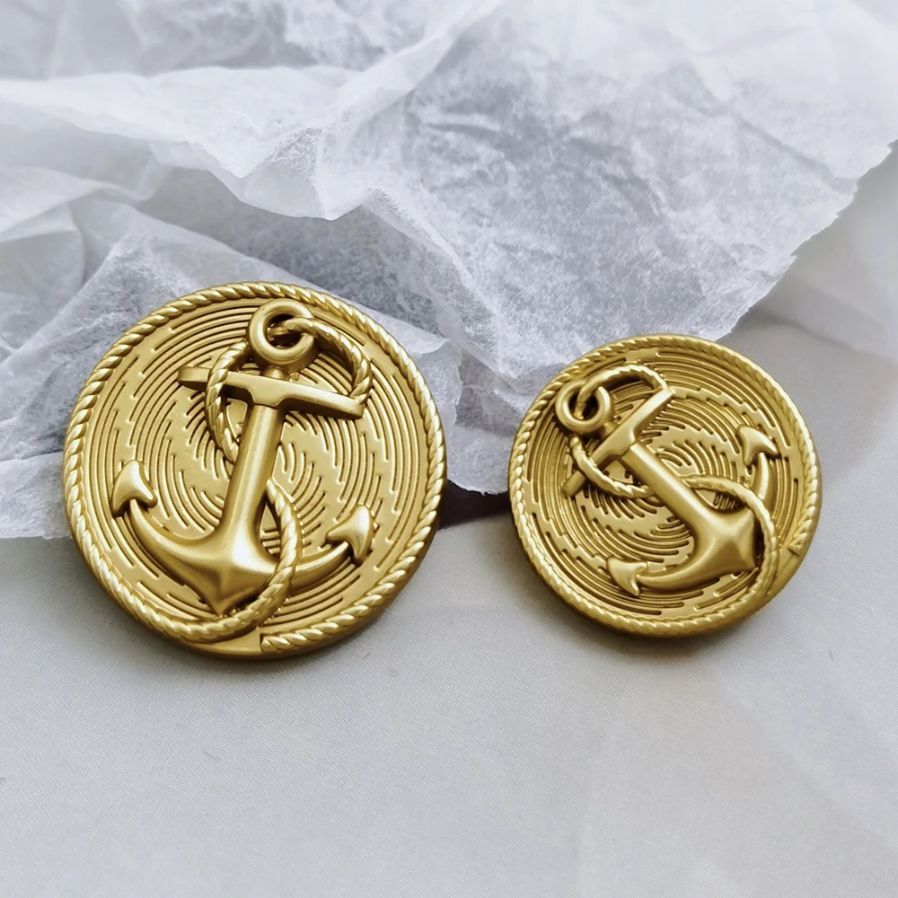 10 Pieces/set Vintage Anchor Stripe Design Metal Buttons Elegant Suit Jacket Knitwear Sweater Coat Round Decorative Buttons