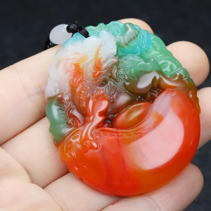 Colorful Yu Qilin Pendant Yu Shi Jin Si Yu Qilin Pendant for Men and Women