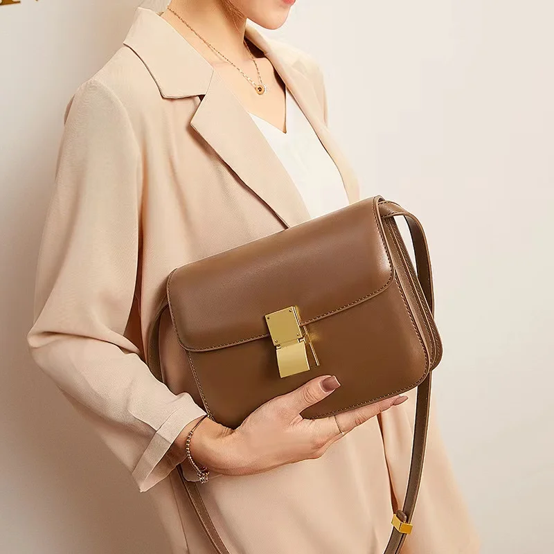 Genuine Leather Shoulder Bag for Women, Small Square Bags, Luxury Designer Handbags, Fashion Messenger Bags, Tofu Bags,