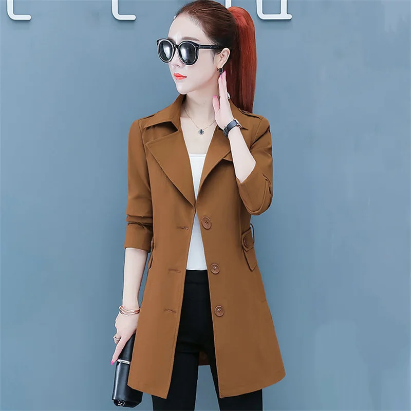 Spring Autumn Windbreaker 2024 New Single-Breasted Suit Collar Women's Clothes Trench Coat Solid Colour Fashion Outeawer Female