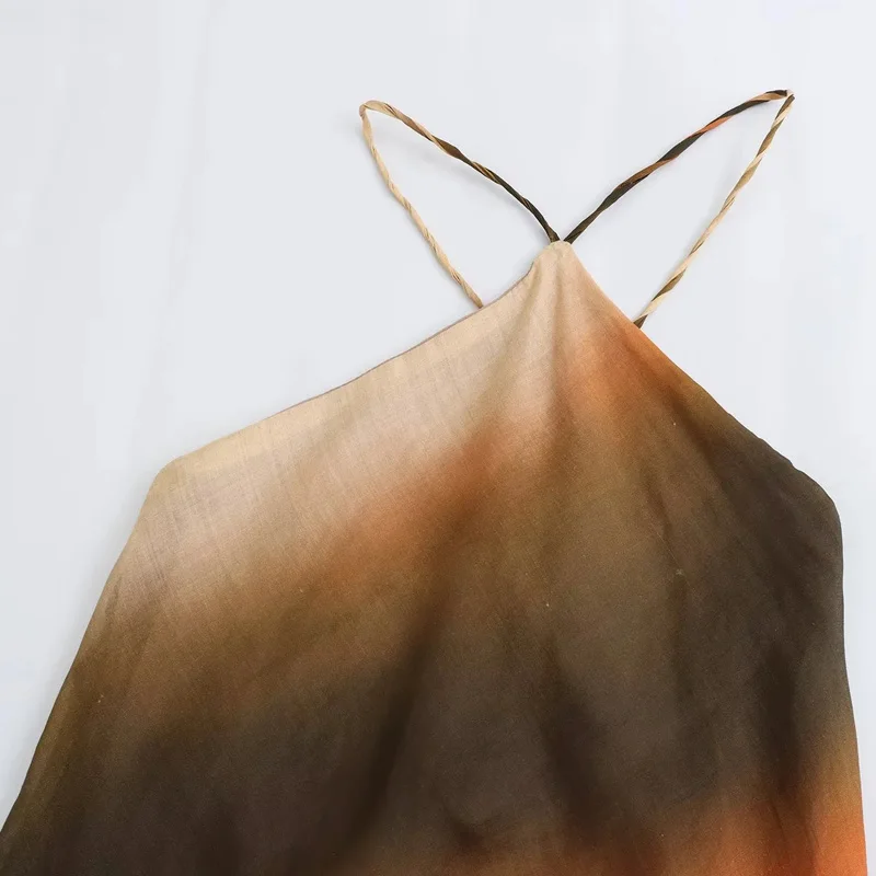 เดรสผูกคอ HXAO ลายมัดย้อม สไตล์วินเทจ สำหรับผู้หญิง เดรสเปิดไหล่ยาวปานกลาง ชุดเดรสยาวเปิดหลังสำหรับฤดูร้อน ชุดเดรสไปเที่ยวทะเล