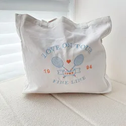 Love on Tour 1994 Embroidered Women Canvas Shoulder Bag Vintage Style Ladies Shopping Bags Cotton Cloth Fabric Reusable Handbags