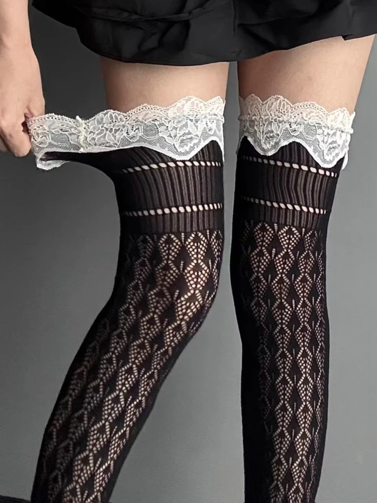 Lolita-Stil Spitzenkanten-Netzstrümpfe Japanische JK Y2K Retro Ballett-Socken für Damen Sommer Weiche Overknee-Strümpfe