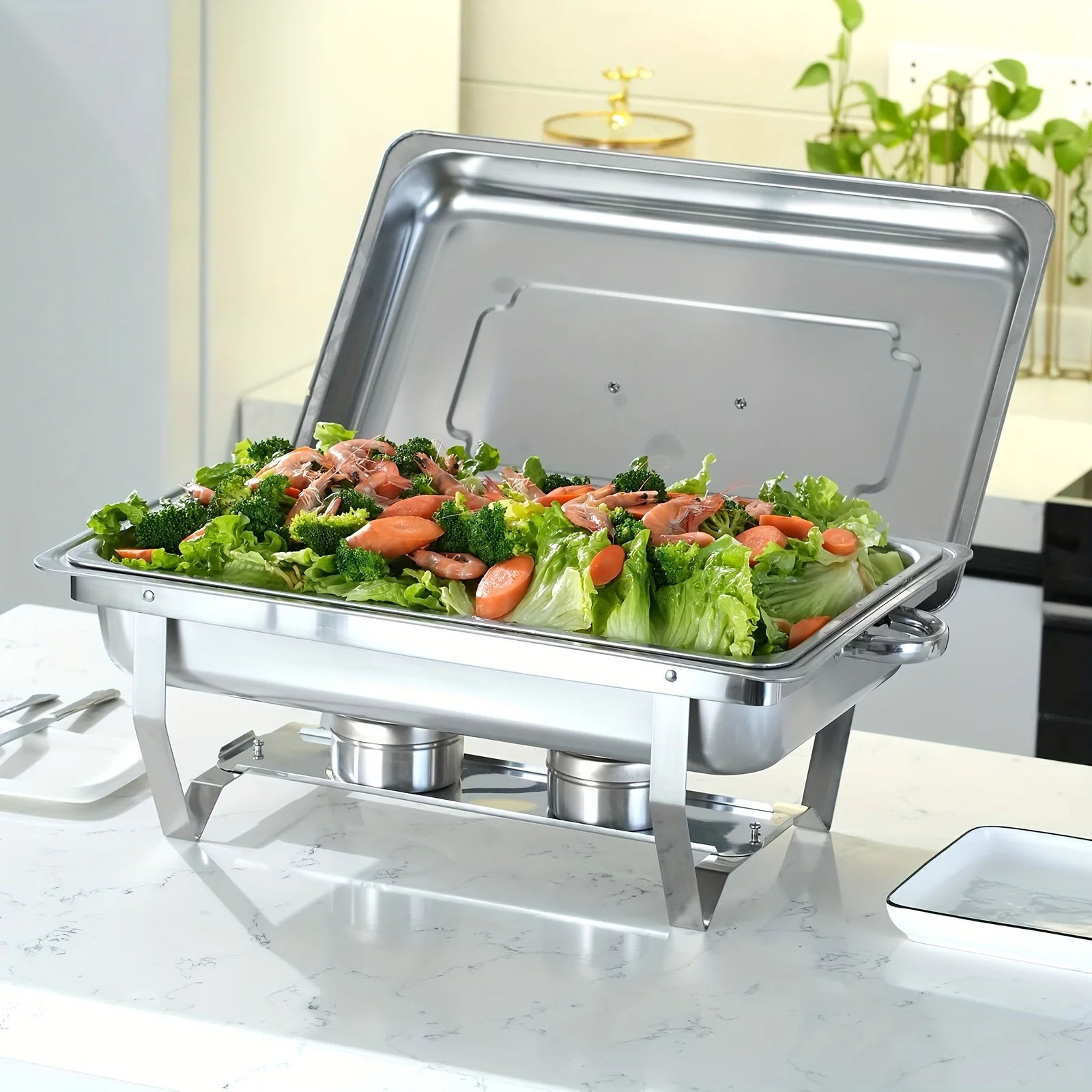 4pcs, Chafing Dish Buffet Set 8QT Stainless Steel Food Warmer Chafer Complete Set With Water Pan, Chafing Fuel Holder