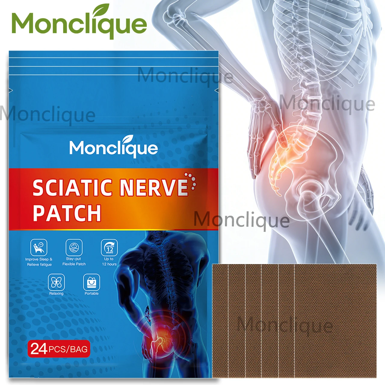 24/48 Stück Ischiasnerv-Massagepflaster Piriformis-Hüft-Reparaturpflaster Lendenwirbelstützbandage Atmungsaktive Muskelentspannungswerkzeuge