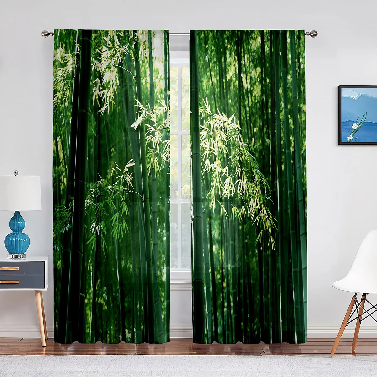 Green Bamboo Forest Exotic Jungle Sheer Voiles Curtain for Living Room Bedroom Drape Kitchen Window Tulle Curtains Home Decor