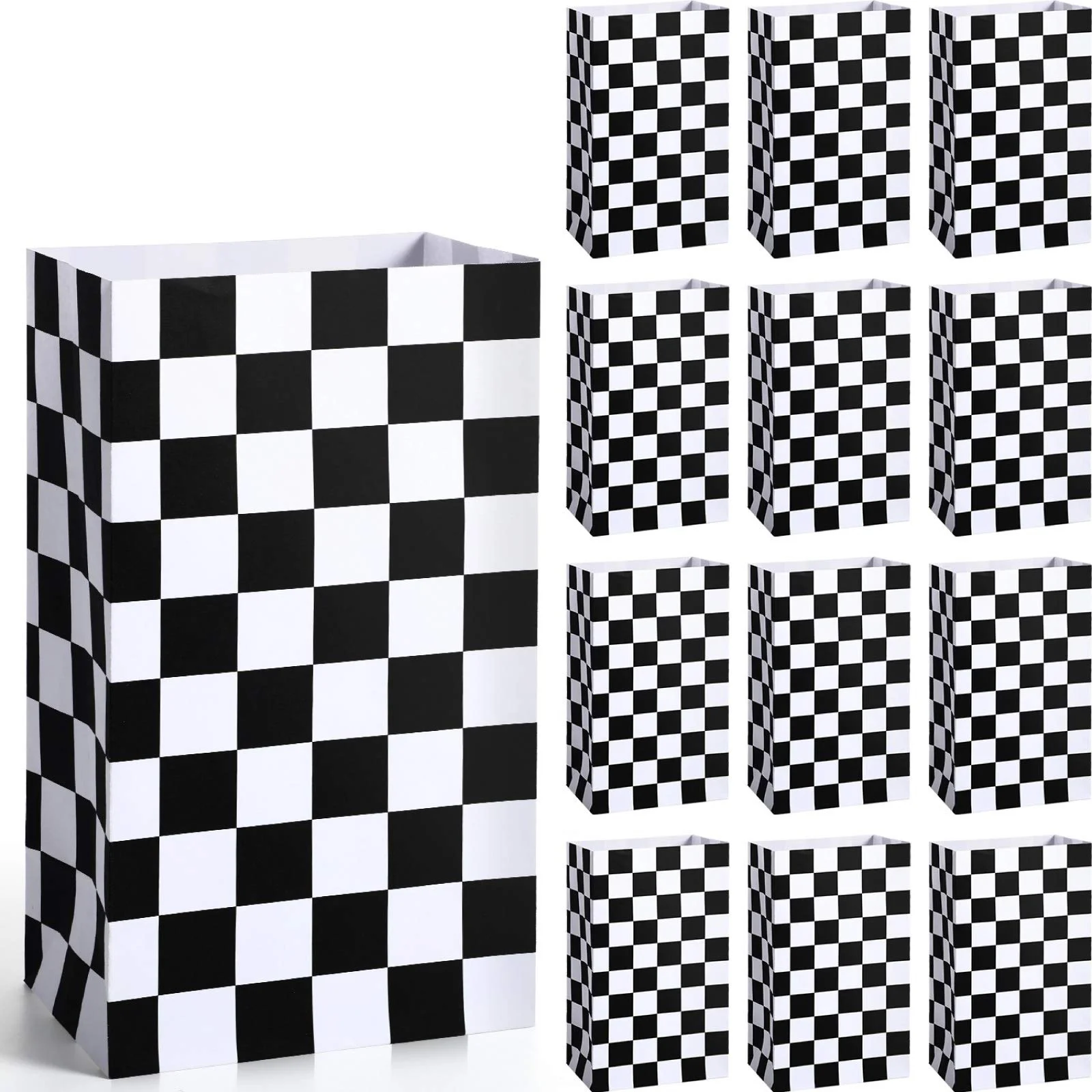 

16 Pack Checkered Racing Treat Bags Black and White Race Car Favor Bags Cars Birthday Party Decorations Supplies Goodie Candy