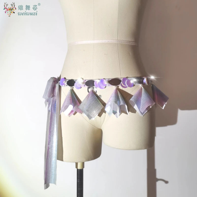 New Fashion Belly Dance Stage Perfermance Accessories Shiny Sequined Waist Chain Hips Scarf Jazz Street Dance Practice Exquisite