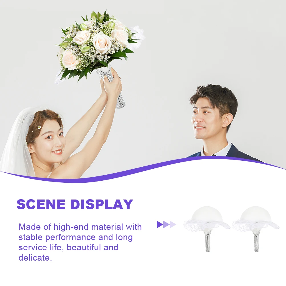 

2 Pcs Accessories Bouquet Mold Handle Bridal Flower Holder Wedding Party Supplies Lace Bride Floral