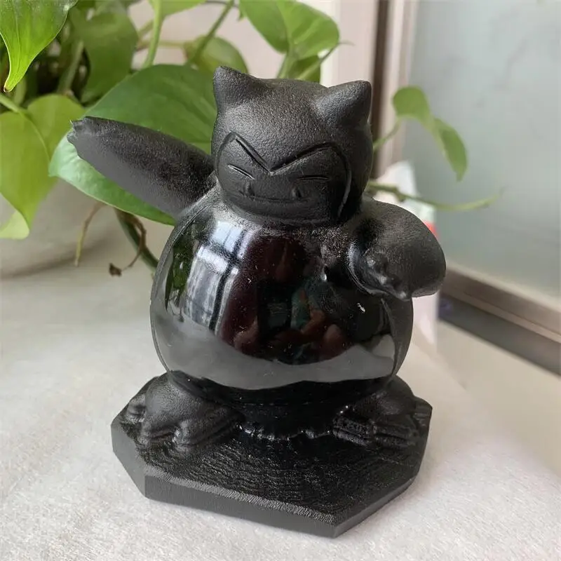 

Natural Obsidian Cartoon Carving Crystal Craft As Christmas Gift For The Children Or Home Reiki Decoration 1pcs