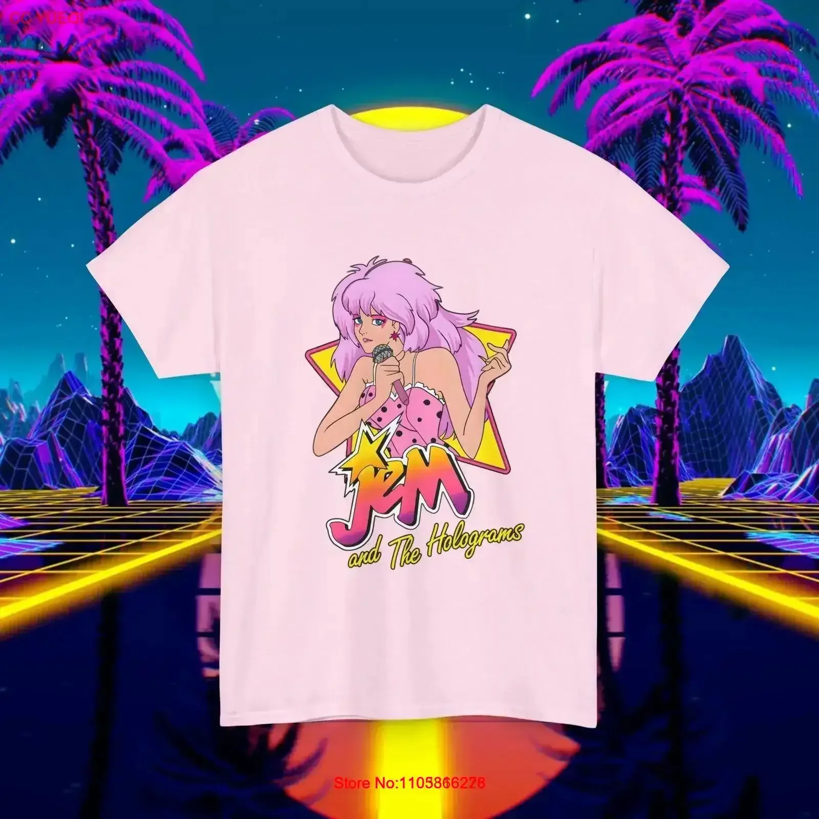 Camiseta personalizada de Jem y los Hologramas, estilo vintage de los 80, con diseño de muñeca de dibujos animados, lavada, ligeramente suave, moda urbana, estilo vintage informal para hombre