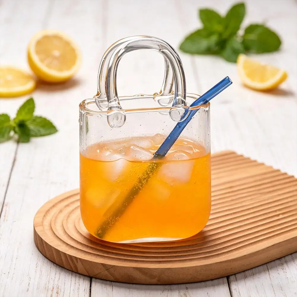 Glass Cup with Craftsmanship Unique Glass Drinkware Handmade Borosilicate Glass Purse 550ml Tote Shape Cocktail Cup Unique