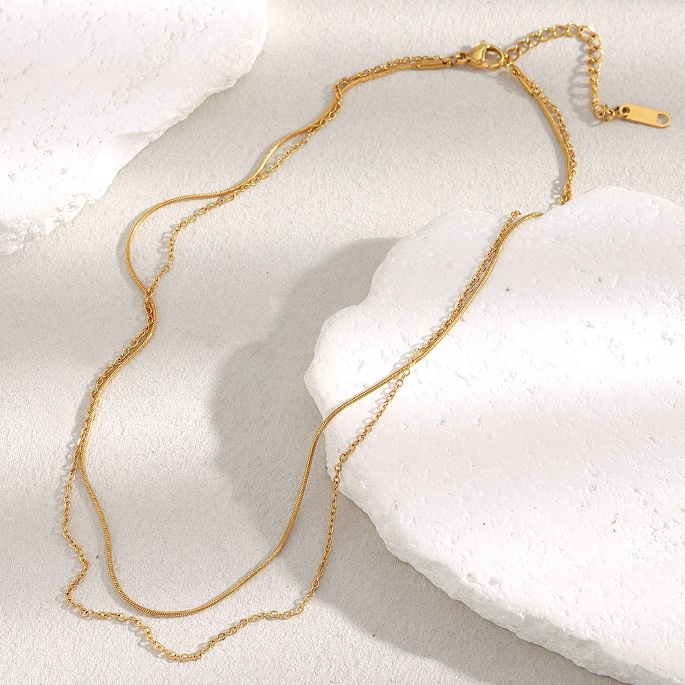 E.B.belle PVD-beschichteter Edelstahl, doppellagige Schlangen-O-Ketten-Halskette, stapelbarer Statement-Schmuck für Damen – Detail 3