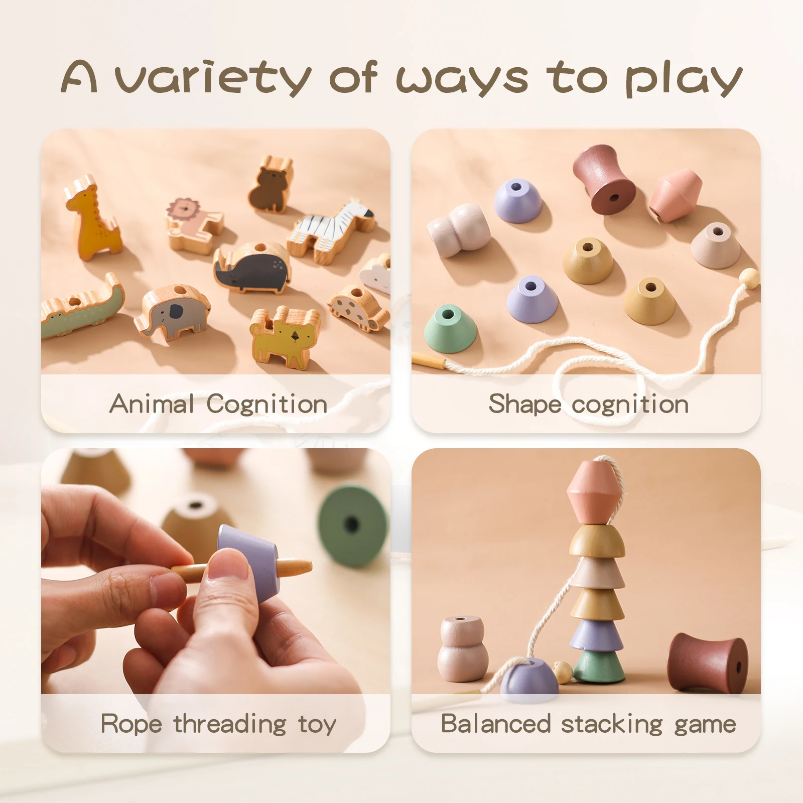 Baby Animal Threading Toys Baby Wooden Finger Exercise Toys Blocks Montessori Combination Toy Educational Children Toys for Kids