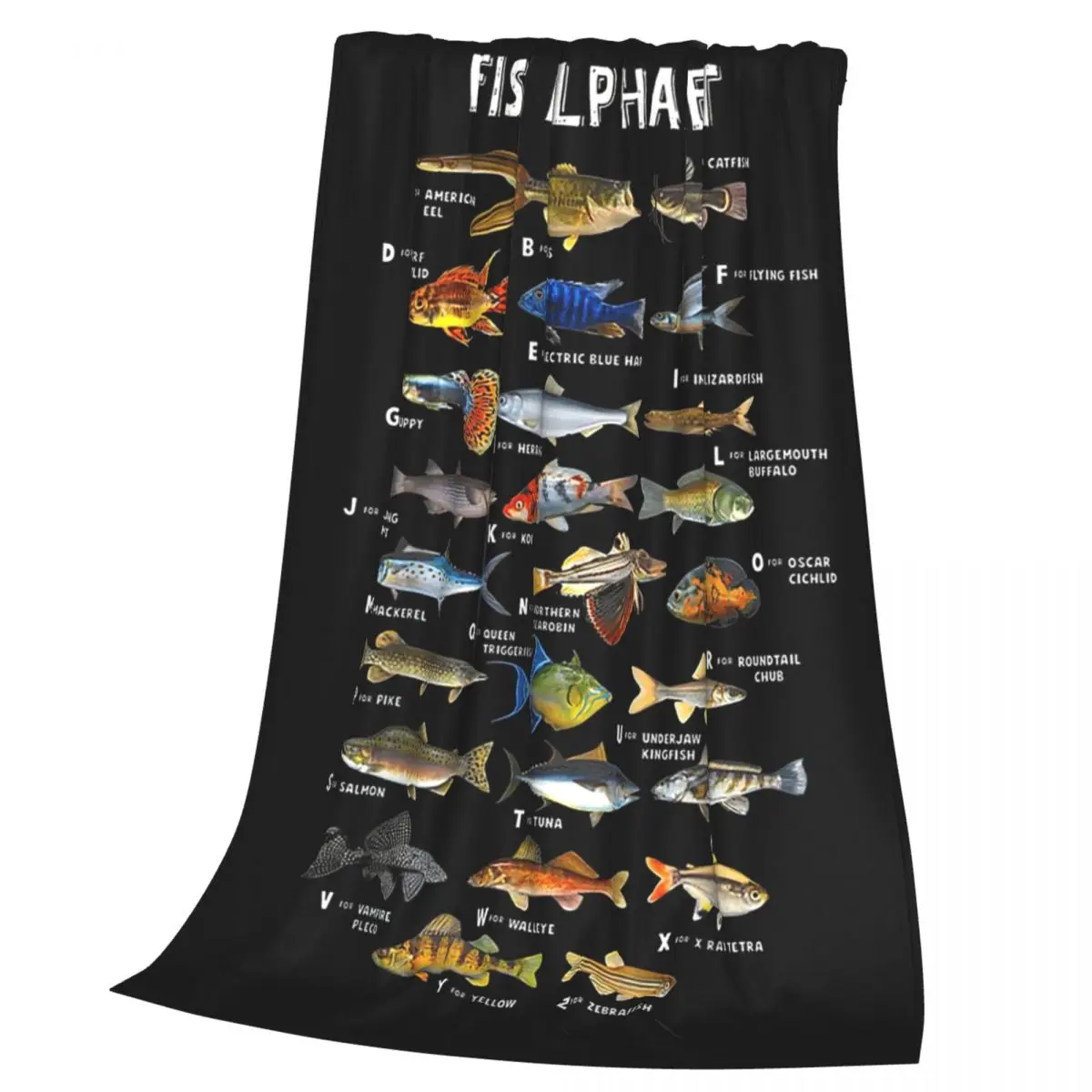 Fish Alphabet Educational Freshwater Species Fishing Blanket Soft Warm Flannel Throw  Plush for BedPicnic Travel Home Couch
