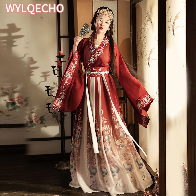 Vestido Hanfu tradicional chino para mujer, disfraz de princesa de carnaval, Hanfu de escenario, vestido de baile azul y rojo