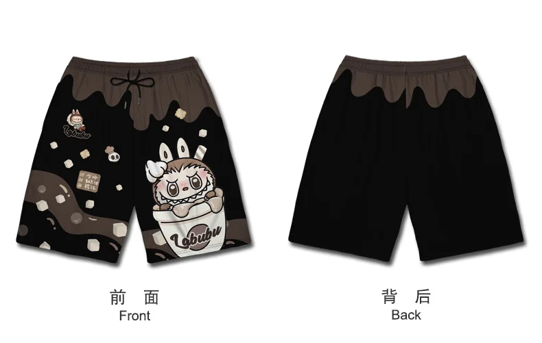 

Quick Drying Cute Labub Milk Tea Coffee Fun Cartoon Graffiti Shorts Men's Women's Clothing Moto