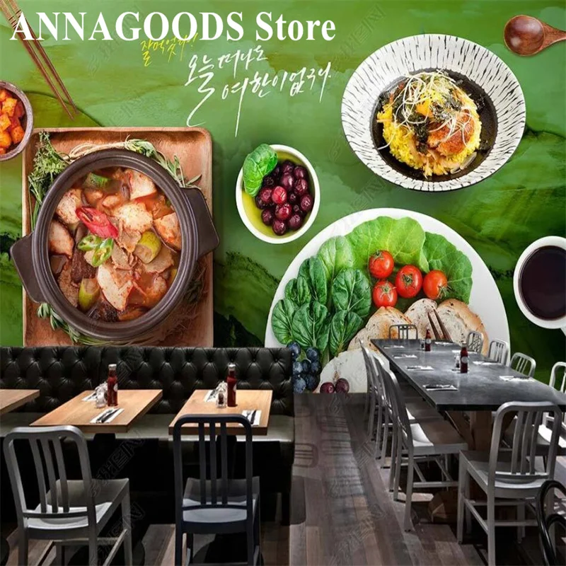 

Korean Cuisine Green Backdrop Photo Wallpaper for Korean Night Snack Gourmet Restaurant Industrial Decor Mural Wall Paper 3d