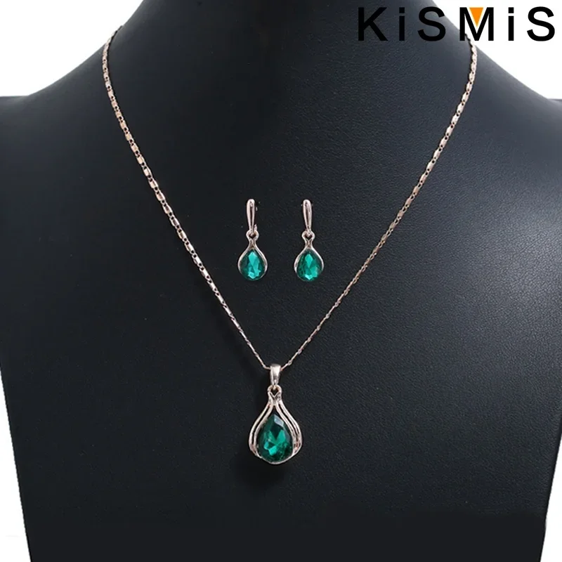 KISMIS 3Pcs/Set Luxury Women Water Drop Necklace Earring Jewelry Sets Fashion Women Party Jewelry