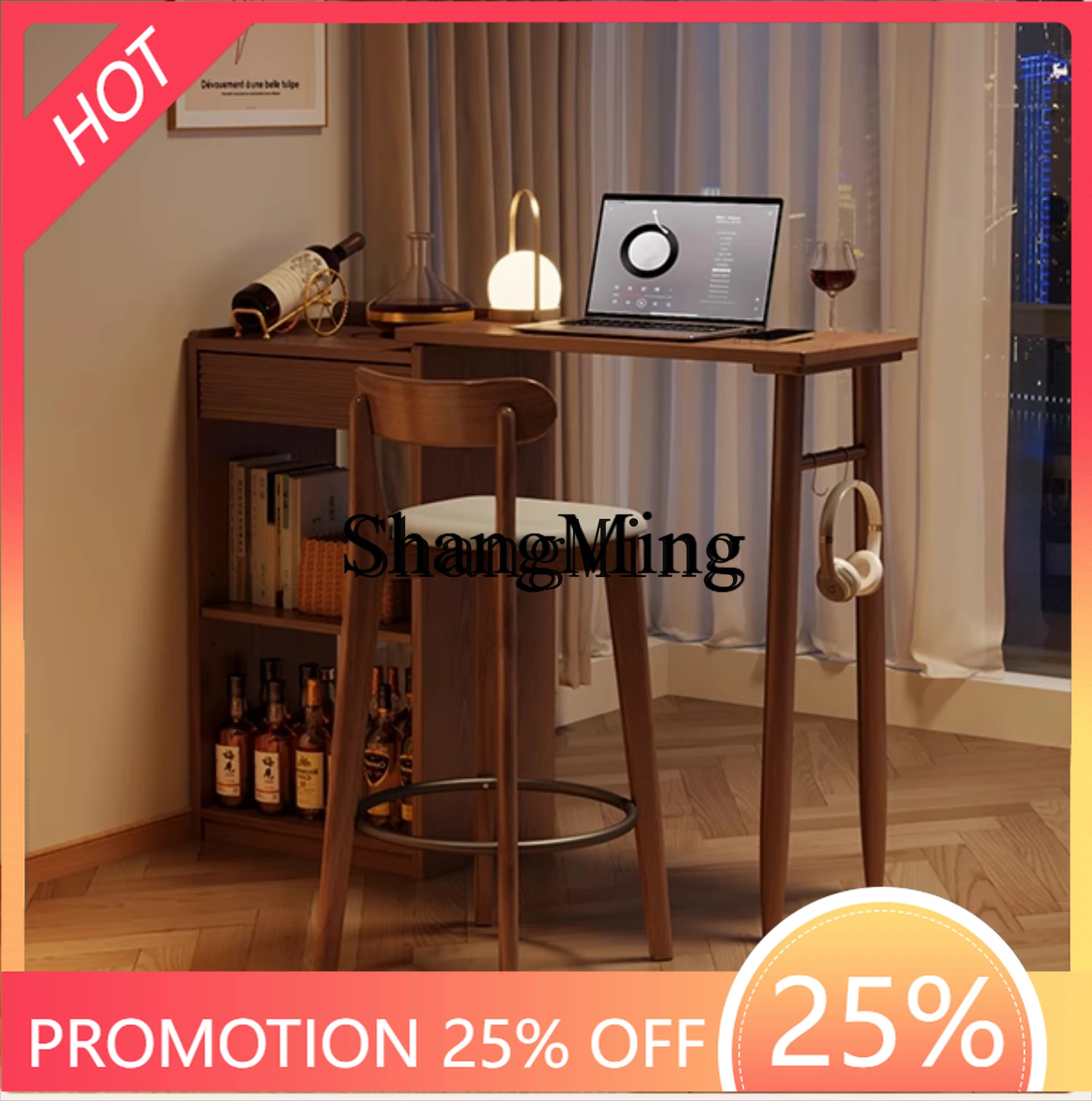 

ZYY exquisite advanced solid wood bar table retractable small apartment extremely narrow light luxury open leisure bar