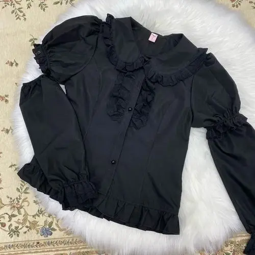 

Japanese Kawaii Lolita versatile long sleeves detachable shirt Slim Fit women's Casual wear Y2K Aesthetic Blouse Ladies Shirts