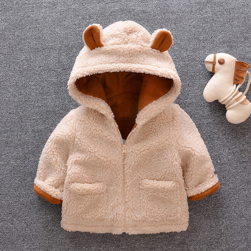 Baby Winter Coat Jacket Infant Boys Girls Cartoon Ear Hooded Pullover Tops Warm Clothes Children's Fashion Fleece Jacket 12M-4Y