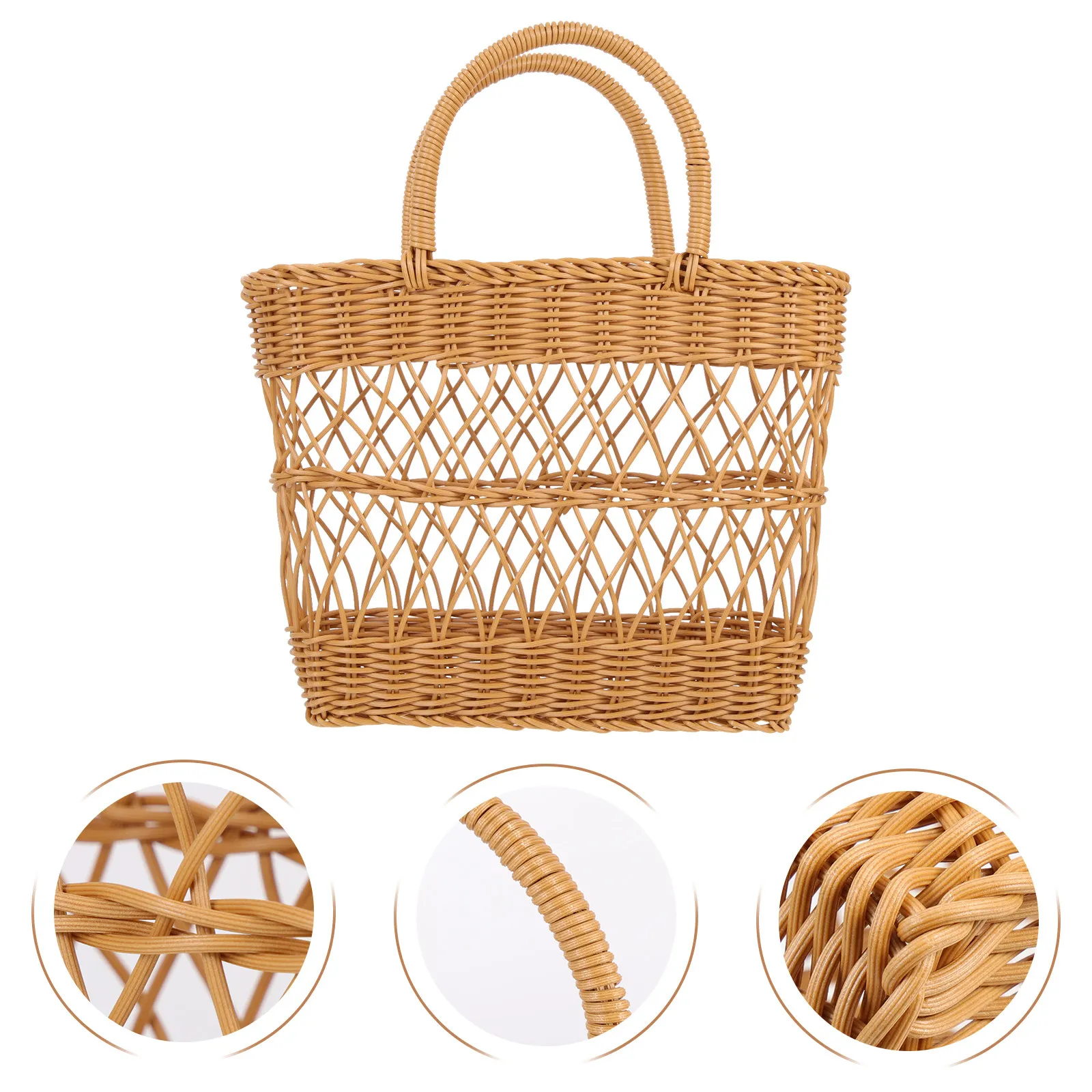 

Плетеная корзина для пикника ручной работы из износостойкого пластика, корзина для хранения фруктов для уличных фестивалей, кемпинга, пластиковая корзина для душа