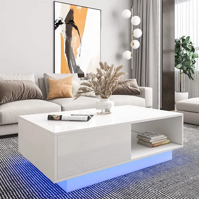^LED Internet celebrity luminous coffee seat living room home wooden simple light luxury small apartment luminous coffee table