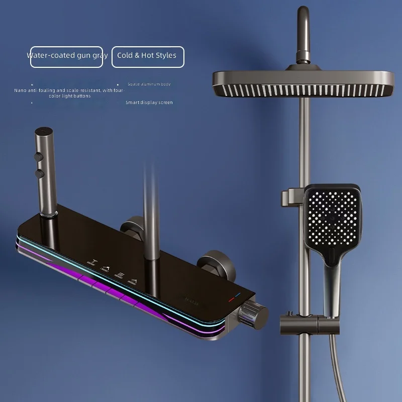 Digital Shower Set, High Pressure LED Light Piano Key Shower Head, Complete Bathroom Kit