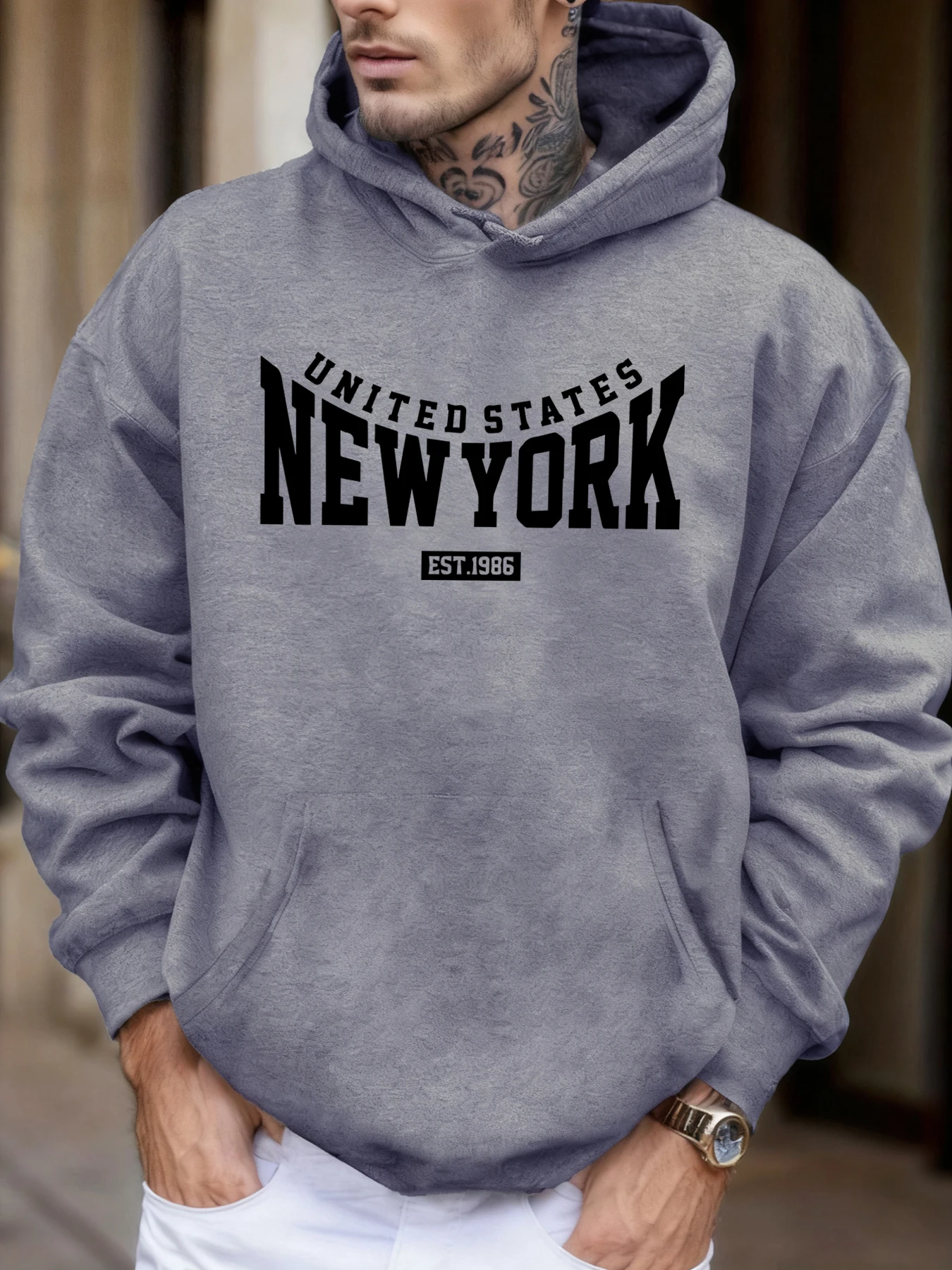 United States New York Est 1986, bedruckte Herren-Herbst-Fleece-Kapuzenpullover, lockere, weiche, bequeme Sweatshirts, Sport-Jogging-Hoodie