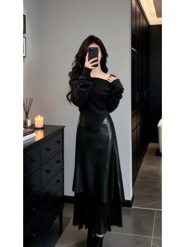 

Bla Knitted Top And Skirt Set for Women Spring New Sle Age Reduction Irregular Hemline Two Piece Set Korean Loose Fit