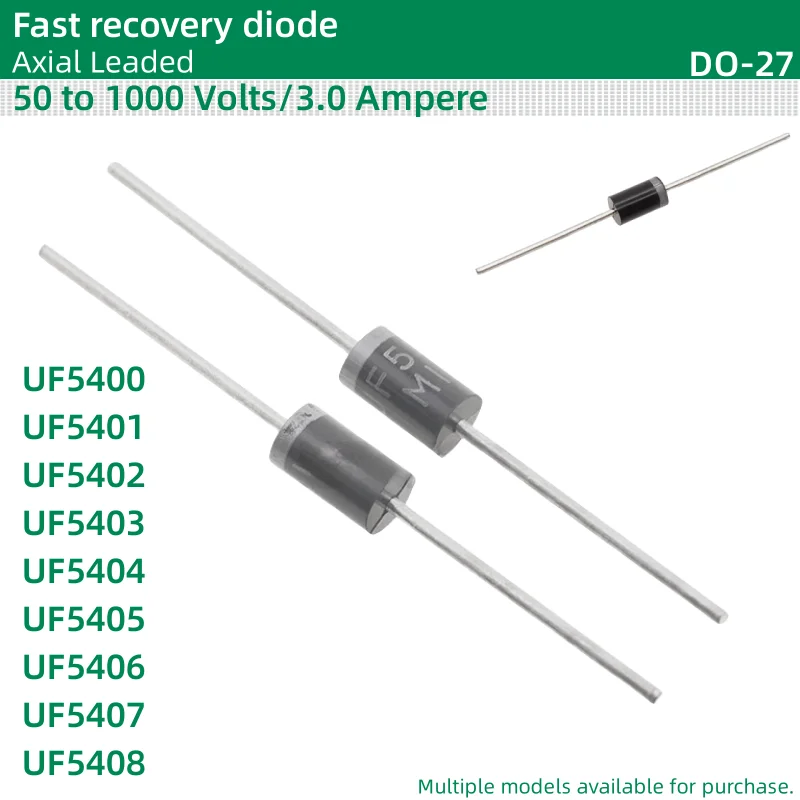 50pcs/lot Fast recovery diode DO-27 package UF5400 UF5401 UF5402 UF5403 UF5404 UF5405 UF5406 UF5407 UF5408 50 to 1000 Volts 3A