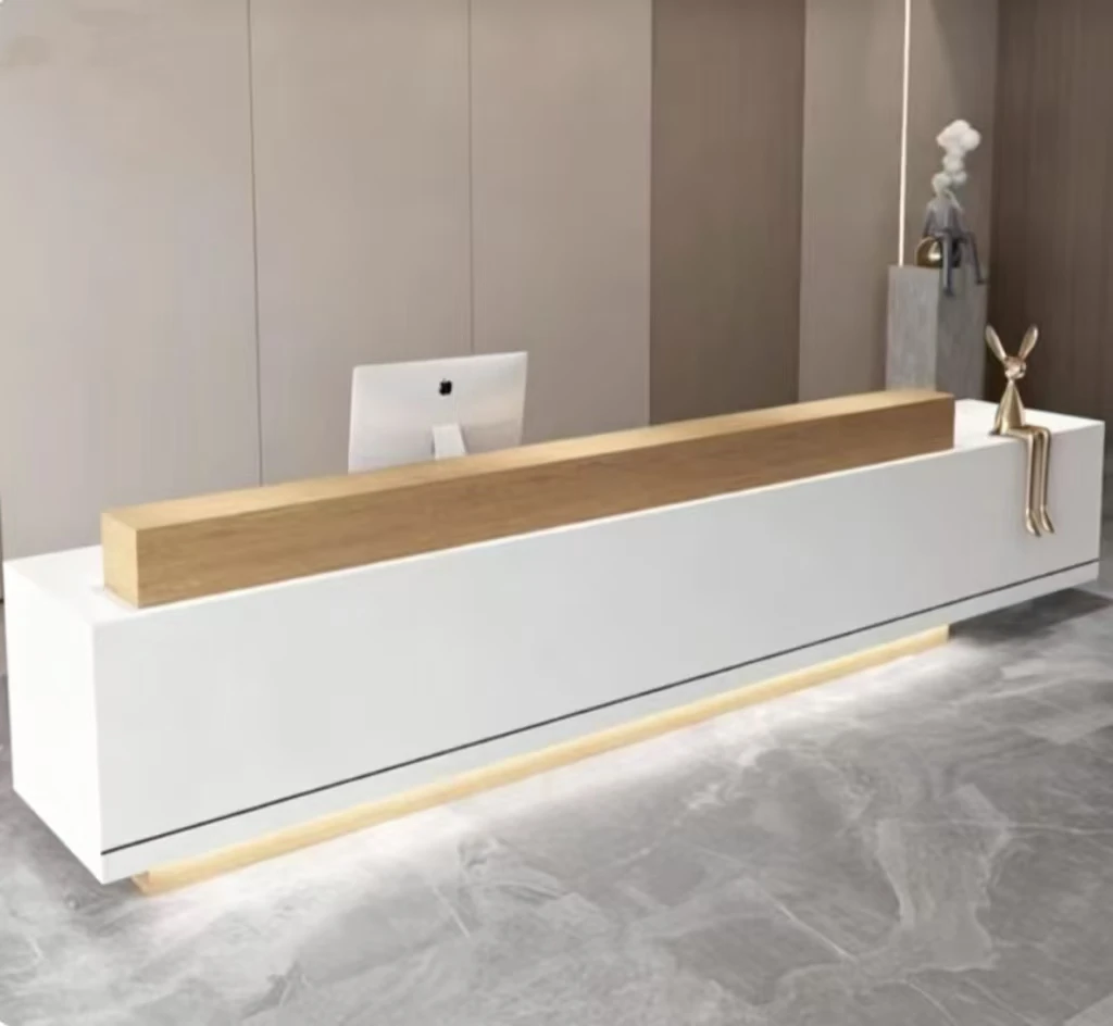 Custom Modern Marble Effect Reception Desk With LED Light Multi-Color Front Desk For Office Hotel Lobby
