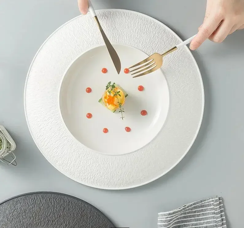 

Steak Plate European-style Home Salad Dessert Pasta Luxury Solid Color Ceramic Tableware Hotel Restaurant Main Dish
