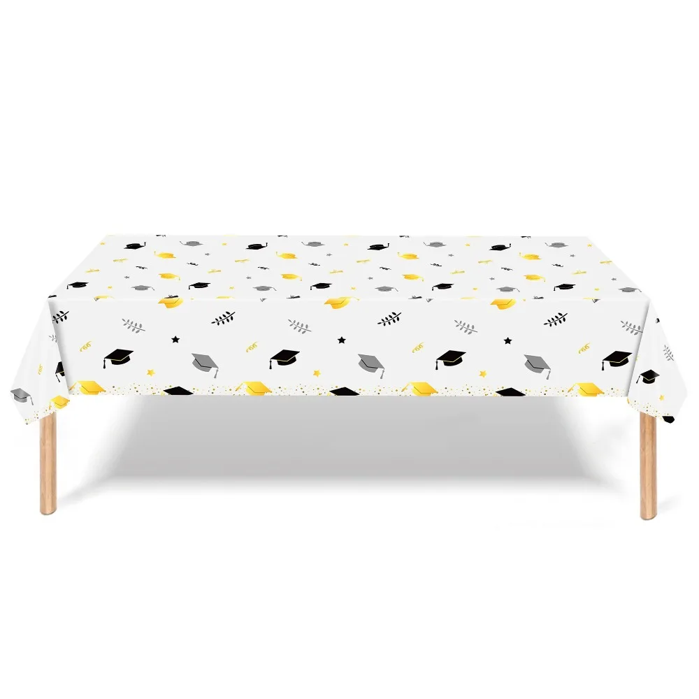 Waterproof Plastic Graduation Tablecloth Stars Design Diploma Pattern Plastic Table Cover Graduation Cap Party Decorations