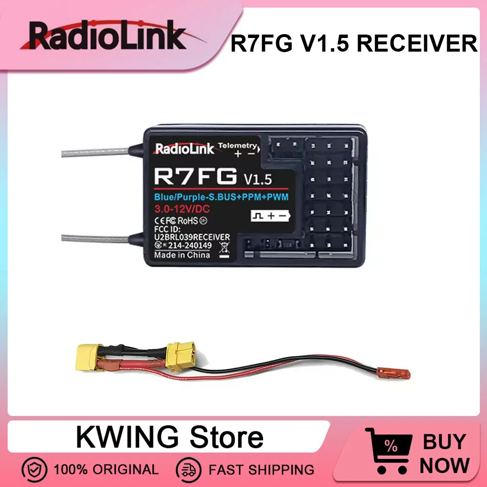

Приемник RadioLink R7FG 2,4 ГГц 7-канальный с двумя антеннами, высоковольтный, со встроенным гироскопом, для передатчиков Radiolink RC6GS RC