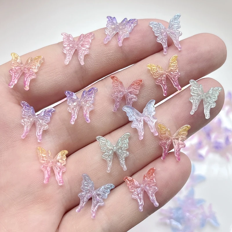 50pcs Crystal Resin Butterfly Nail Charm Accessories 3D Kawaii Nail Art Accessories DIY Korean Design DIY Jewelry Decoration