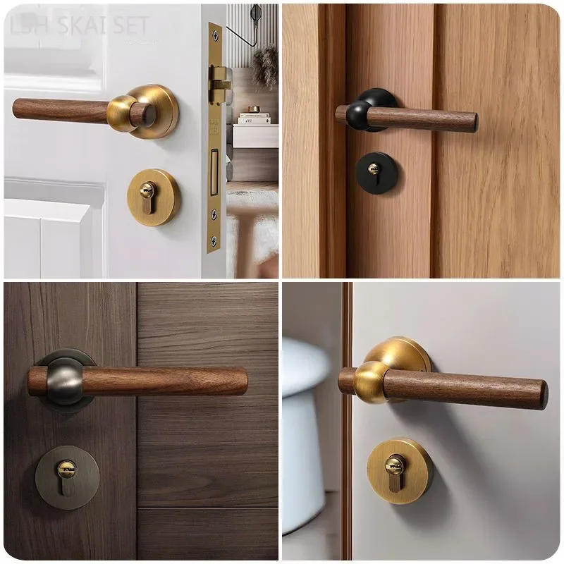 

Walnut Handle Bedroom Door Lock Indoor Silent Security Door Lock Home High Quality Hardware Lockset Door Knob with Lock and Key