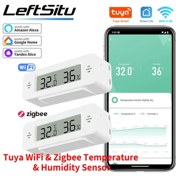 Tuya WiFi Zigbee temperatura humedad para hogar inteligente termómetro higrómetro aplicación remota trabajo con Google Home Yandex Alexa