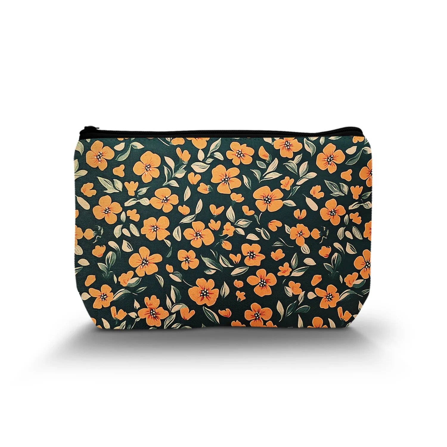 1Pc Yellow Wildflower Cosmetic Bag Romantic Plant Women'S Cosmetic Bag Portable Zipper Cosmetic Bag Best Gift For Sisters