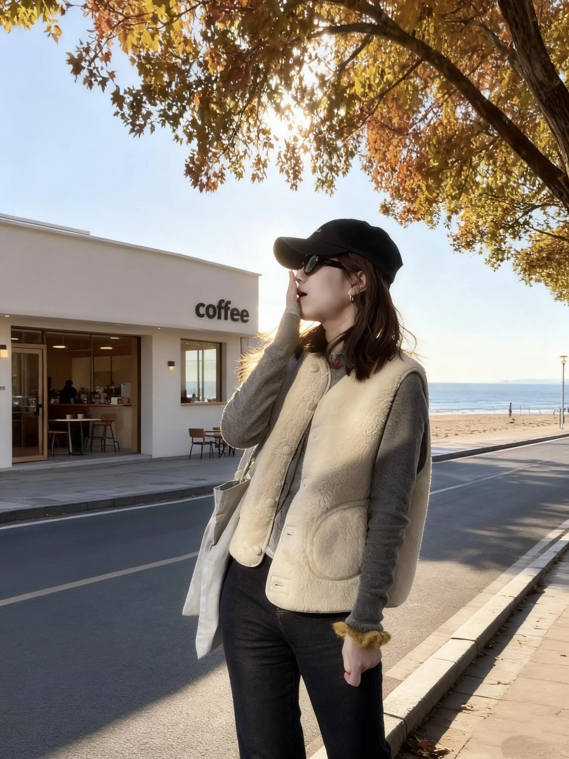 シックな毛皮のようなウールのベスト女性の秋冬痩身アンチエイジングヴィンテージアウターウェア暖かい Plu Sle カジュアル Faion ベスト