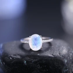 GEM'S BALLET 8X10mm Vintage Milky Blue Moonstone Engagement Ring Promise Bridal Ring in 925 Sterling Silver Gift For Her