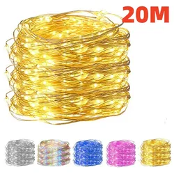 Impermeável USB LED String Lights, Fio De Prata De Cobre, Guirlanda, Luzes De Fadas, Decoração De Festa, Natal, Casamento, 5 m, 10 m, 20m